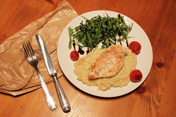 Pollo con Risotto alla Rucola