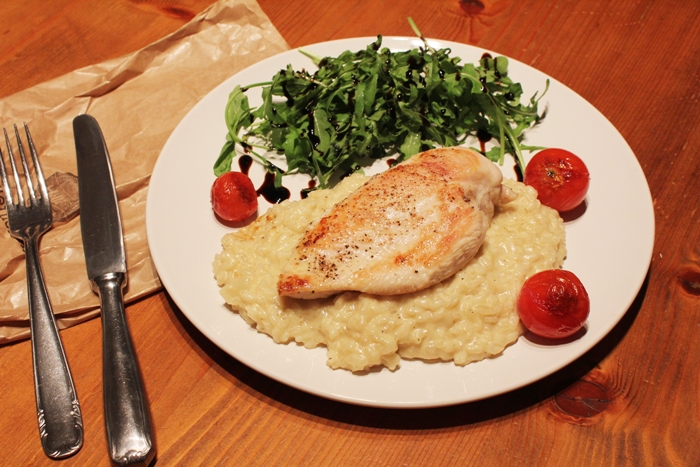 Pollo con Risotto alla Rucola