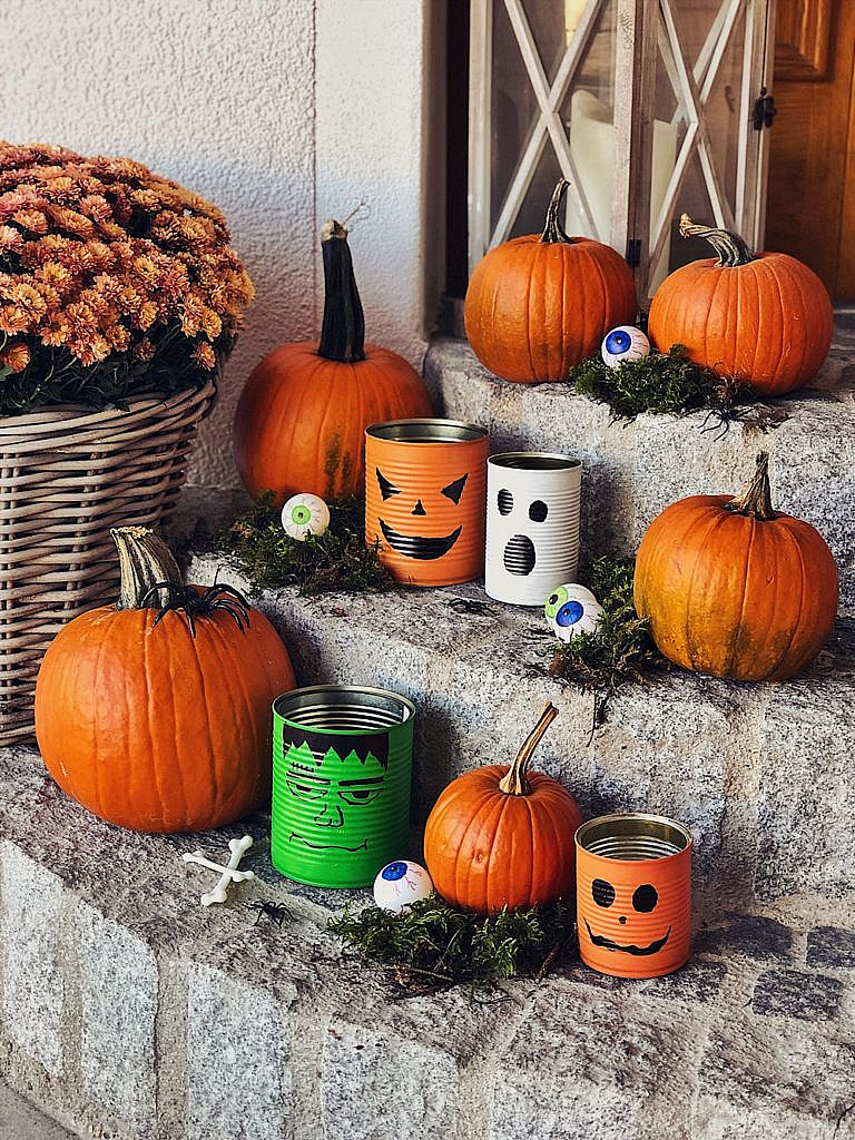 Halloween DIY - Blechdosen Kürbisse, Gespenster, Frankenstein & Windlichter