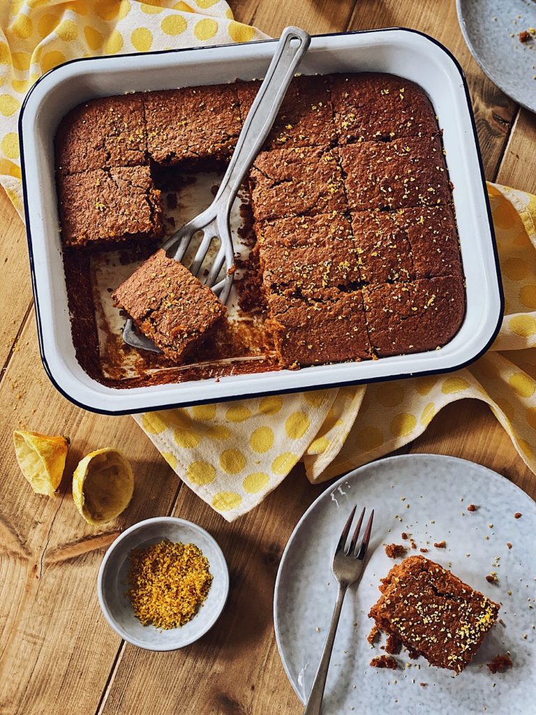 Schoko-Kürbis Brownies mit Kokos und Zitrone