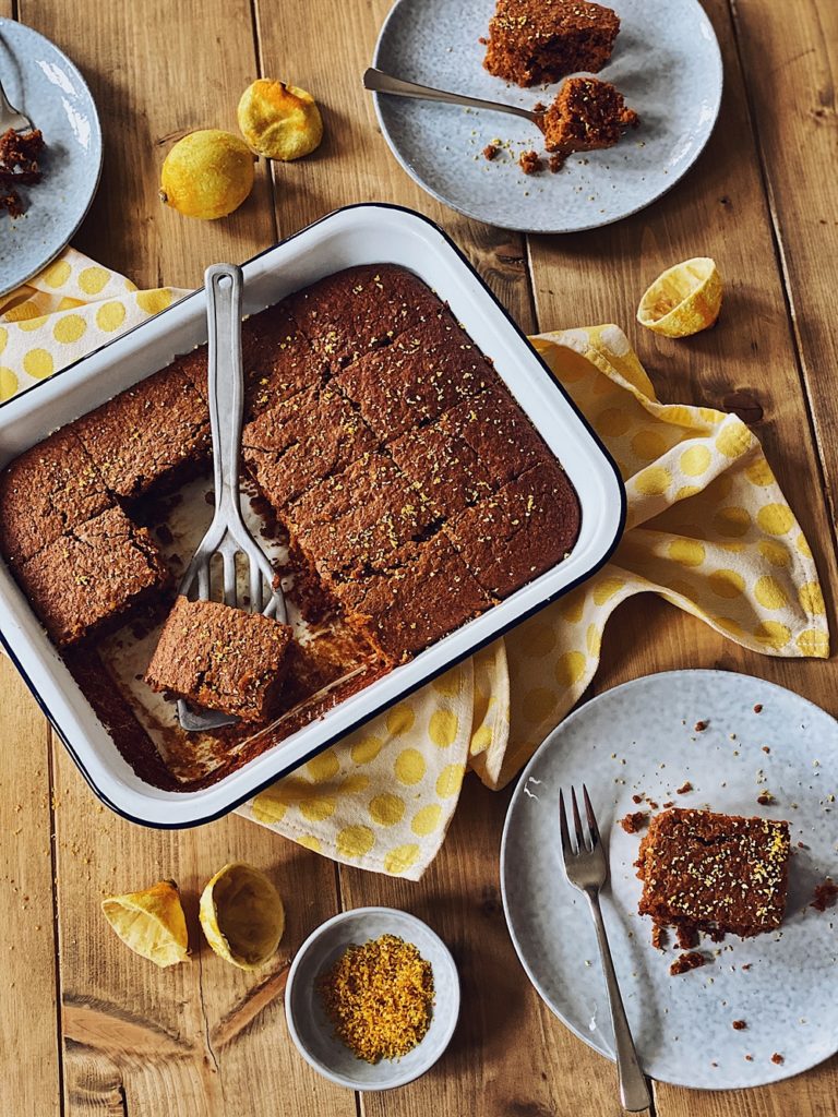 Schoko-Kürbis Brownies mit Kokos und Zitrone