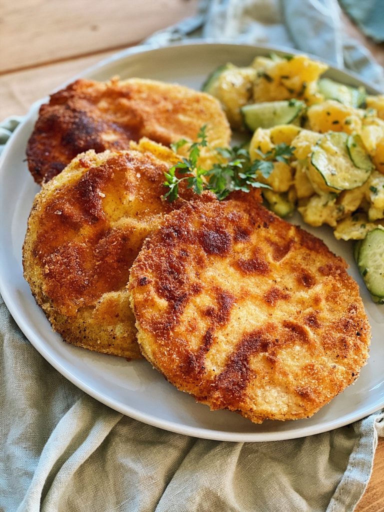 Kohlrabi Schnitzel mit Kartoffel-Gurken-Salat - Fashion Kitchen