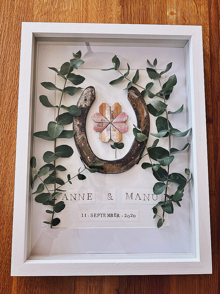 DIY Hufeisen im Bilderrahmen Geldgeschenk für Hochzeit oder Geburtstag