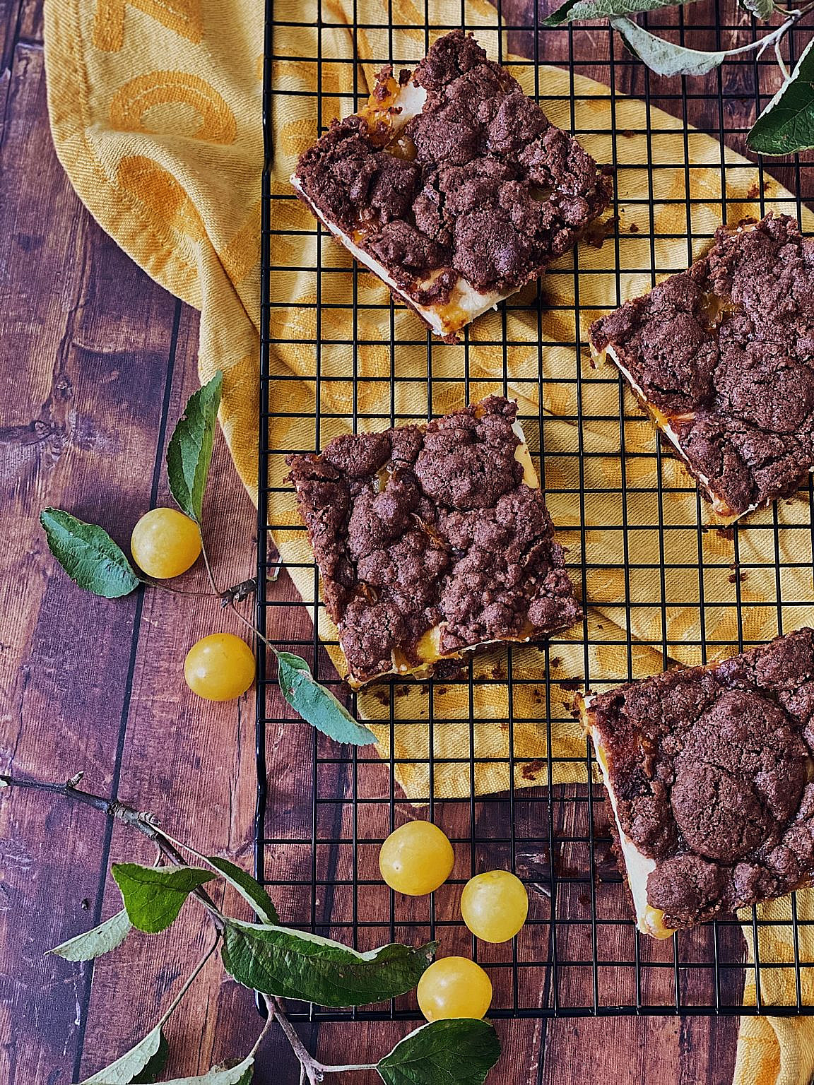 Brownie Cheesecake mit Schoko-Streusel und Ringlo/Aprikosen vom Blech