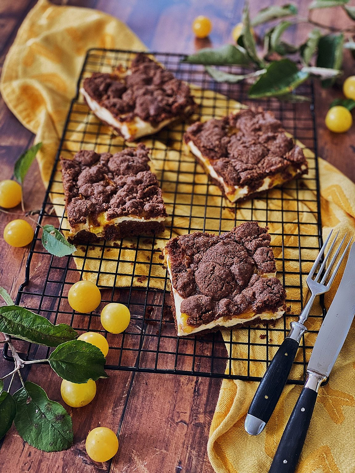 Brownie Cheesecake mit Schoko-Streusel und Ringlo/Aprikosen vom Blech