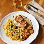 Schweine Lendchen in Pilz-Rahm-Soße, Spätzle & Karottengemüse